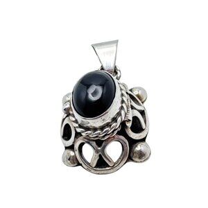 Onyx Sterling Silver Locket Poison Box Pendant  .925 Vintage Mexico 6 Grams